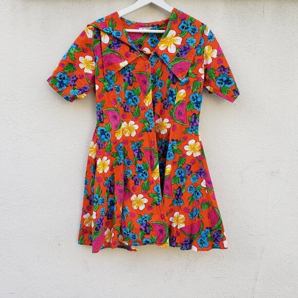 Vintage Tropical Watermelon Floral Print Mini Dress - Picture 4 of 7